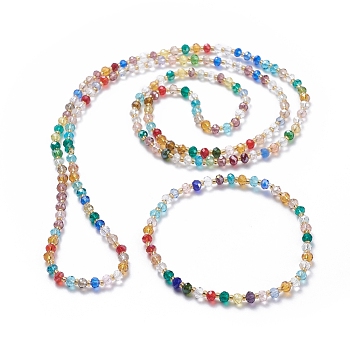 Electroplate Faceted Abacus Glass Beads Jewelry Sets, Beaded Necklaces, Stretch Bracelets, with Glass Seed Beads, Mixed Color, 31.5 inch(80cm), 2-1/8 inch(5.5cm)