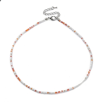 Glass Beaded Necklace, with Alloy Clasps, White, 16.10 inch(40.9cm)
