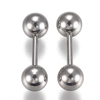 304 Stainless Steel Ball Stud Earrings, Barbell Cartilage Earrings, Stainless Steel Color, 12~13x3mm, Pin: 1mm, 24pairs/set