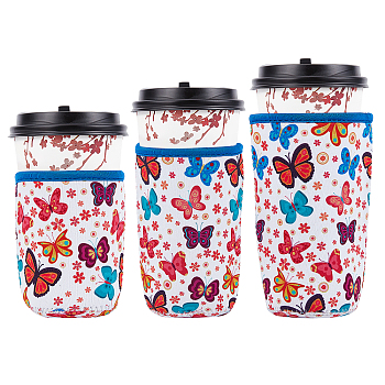 Neoprene Cup Sleeve, Insulated Reusable Coffee & Tea Cup Sleeves, Butterfly Pattern, 110~165x70~75mm, 3pcs/set