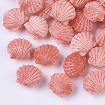 Synthetic Coral Beads, Dyed, Two Tone, Scallop Shape, Light Coral, 10x11.5x6.5mm, Hole: 1.2~1.5mm