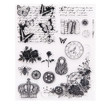 Clear Silicone Stamps, for DIY Scrapbooking, Photo Album Decorative, Cards Making, Stamp Sheets, Flower & Butterfly & Crown Pattern, Mixed Patterns, 21.5x17cm
