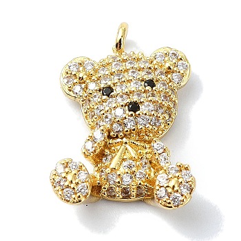 Rack Plating Brass Pave Cubic Zirconia Pendants, Bear, Long-Lasting Plated, Lead Free & Cadmium Free, Real 18K Gold Plated, 18x12.5x4.7mm, Hole: 1.4mm