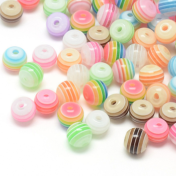 Transparent Stripe Resin Beads, Round, Mixed Color, 8mm, Hole: 1.6~2mm