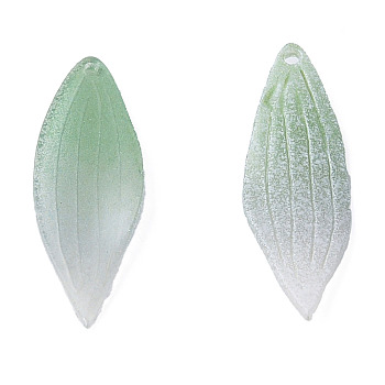 Plastic Pendants, Leaf, Medium Aquamarine, 29x9x1.5mm, Hole: 1mm