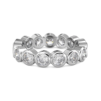 Rhodium Plated 925 Sterling Silver Round Finger Ring, Clear Cubic Zirconia Ring for Women, Platinum, 4.5mm, Inner Diameter: US Size 6 3/4(17.1mm)