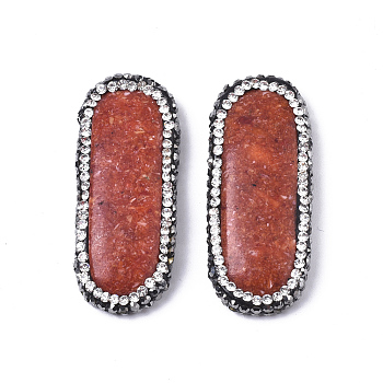 Synthetic Coral Cabochons, with Polymer Clay Rhinestone, Oval, FireBrick, 45x18.5x7mm