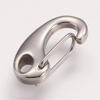 304 Stainless Steel Push Gate Snap Keychain Clasp Findings, Stainless Steel Color, 16x8x4mm, Hole: 2x3mm