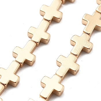 Synthetic Non-magnetic Hematite Beads Strands, Cross, Light Gold Plated, 10x8~8.5x3mm, Hole: 0.8mm, about 40pcs/strand, 15.75''(40cm)