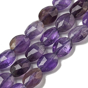 Natural Amethyst Beads Strands, Faceted, Flat Oval, 10x8x5mm, Hole: 1mm, about 38pcs/strand, 15.04''(38.2cm)