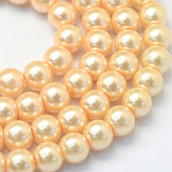 Baking Painted Pearlized Glass Pearl Round Bead Strands, Moccasin, 10~11mm, Hole: 1.5mm, about 80~85pcs/strand, 31.4 inch1.5mm