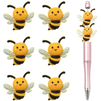 6Pcs Silicone Focal Beads, Bees, Yellow, 25.5x29.5x13.5mm, Hole: 2mm