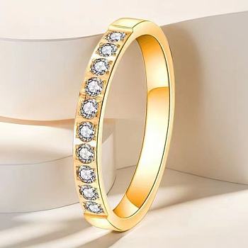 Stainless Steel and Crystal Rhinestone Finger Rings for Women, Golden, US Size 9(18.9mm)