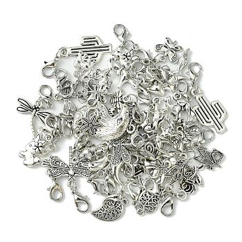 40Pcs 20 Styles Tibetan Style Alloy Pendant Decorations, with Alloy Lobster Claw Clasps, Mixed Shapes, Antique Silver & Platinum, 22~37mm, 2pcs/style