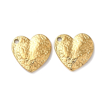 304 Stainless Steel Charms, Textured, Heart Charm, Real 18K Gold Plated, 13.5x13.5x2mm, Hole: 1.2mm