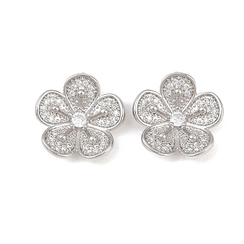Brass Micro Pave Clear Cubic Zirconia Pendants, Flower Charms, Platinum, 17.5x18x4.5mm, Hole: 5x2mm