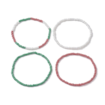 4Pcs 4 Styles Christmas Glass Seed Beaded Stretch Bracelet Sets, Stackable Bracelets for Women Men, Mixed Color, Inner Diameter: 2-1/8~2-1/4 inch(5.5~5.6cm), 1pc/style