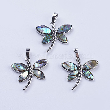 Platinum Dragonfly Paua Shell Pendants