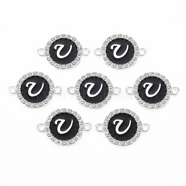 Silver Black Flat Round Alloy Rhinestone+Enamel Links