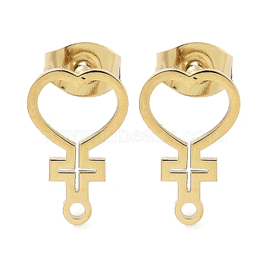 Golden Heart 304 Stainless Steel Stud Earring Findings