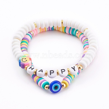 Bracelets extensibles en perles heishi en pâte polymère(BJEW-JB05947)-2