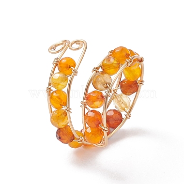 Dyed Natural Agate Round Beaded Open Cuff Ring(RJEW-JR00561)-4
