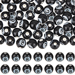 54Pcs Glazed Porcelain Round Beads, Glossy Ceramic Beads with Number 8, Black, 8mm, Hole: 2mm(PORC-SC0001-09)