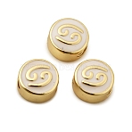 Brass Beads, Cadmium Free & Lead Free, with Enamel, Flat Round with Constellation, Real 18K Gold Plated, White, Cancer, 10x5mm, Hole: 4.5x2.5mm(ENAM-I046-02G-02)