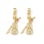 Brass Micro Pave Clear Cubic Zirconia Pendants, Violin Charms, Real 18K Gold Plated, 22x18x2.5mm, Hole: 4x2.5mm(CU-L277-09G)
