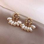 Alloy & Resin Imitation Pearl Pearl Tassel Stud Dangle Earrings, Horseshoes & Oval, Golden, 29~30mm(EJEW-G466-09G)