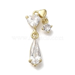 Rack Plating Brass Micro Pave Cubic Zirconia Pendants, Cadmium Free & Nickel Free & Lead Free, Long-Lasting Plated, Heart with Teardrop, Real 14K Gold Plated, 22x9.5x3.5mm, Hole: 1.2mm(KK-M014-13G)