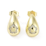 Teardrop Rack Plating Brass Cubic Zirconia Stud Earrings for Women, Long-Lasting Plated, Lead Free & Cadmium Free, Real 18K Gold Plated, Flower, 19x11mm(EJEW-B047-02G-10)