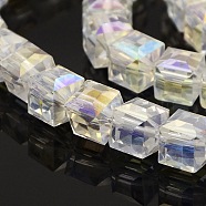 AB Color Plated Glass Faceted Cube Beads Strands, Clear AB, 6x6x6mm, Hole: 1mm, about 100pcs/strand, 22.4 inch(GLAA-A031-6mm-AB11)