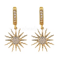 Clear Cubic Zirconia Sun Drop Huggie Hoop Earrings, Brass Jewelry for Women, Golden, 32mm, Pin: 0.9mm(EJEW-SW00005-08)