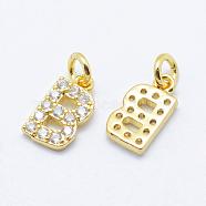 Brass Micro Pave Grade AAA Cubic Zirconia Charms, Letter B, Cadmium Free & Nickel Free & Lead Free, Real 18K Gold Plated, 9x5x1.5mm, Hole: 2mm(ZIRC-P067-11G-B-NR)