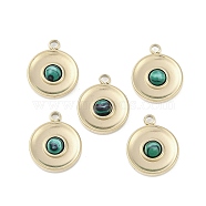 304 Stainless Steel Pave Synthetic Malachite Flat Round Charms, Real 14K Gold Plated, 15x12.5x3.5mm, Hole: 1.8mm(STAS-L022-415G-02)