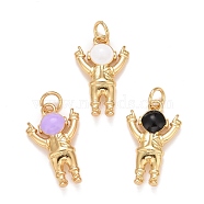Rack Plating Real 18K Gold Plated Brass Pendants, with Jump Rings, Long-Lasting Plated, Lead Free & Cadmium Free & Nickel Free, Spaceman, Mixed Color, 21x12.5x3.7mm,  Jump Ring: 5x0.8mm, 3.4mm Inner Diameter(KK-E262-04G)