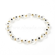 Handmade Evil Eye Lampwork Beads Stretch Bracelet, 304 Stainless Steel Beads Bracelet, White, Inner Diameter: 2 inch(5.15cm)(BJEW-JB06864-01)