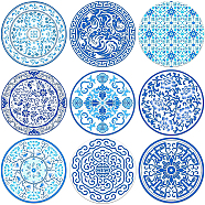 Composite Board Cup Mats Set, Printed Coasters, Flat Round, Floral Pattern, 100x5mm, 1pc/style, 9 style, 9pcs/set(DJEW-WH0040-010)