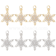 8Pcs 2 Colors Rack Plating Brass Micro Pave Clear Cubic Zirconia Pendants, with Jump Ring, Long-Lasting Plated, Cadmium Free & Lead Free, Snowflake Charm, Mixed Color, 20x15.5x5mm, Hole: 3.5mm, 4pcs/color(KK-BC0011-43)