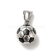 316 Surgical Stainless Steel Enamel Pendants, with 304 Stainless Steel Snap on Bails, Football, Stainless Steel Color, 18x14x13mm, Hole: 8x4mm(STAS-I195-03P)