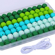 80Pcs 4 Style Round Silicone Focal Beads, Chewing Beads For Teethers, DIY Nursing Necklaces Making, with 2M Core Spun Elastic Cord, Mixed Color, 15mm, Hole: 2mm, 20pcs/style(SIL-SZ0001-22C)