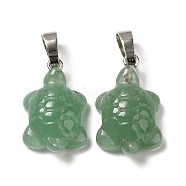 Natural Green Aventurine Pendants, Tortoise Charms, with Rack Plating Platinum Plated Brass Snap on Bails, 17~22x12.5~13.5x6~6.5mm, Hole: 8x5mm(G-F758-A01-P)