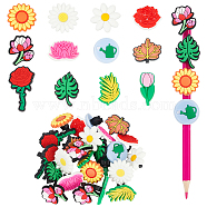 72Pcs 12 Style PVC Cartoon Style Straw Charms, Decorative Pen Clips, Flower & Leaf, Mixed Shapes, 18~39x12.5~30.5x2.5~3.5mm, Inner Diameter: 7mm, 6pcs/style(FIND-DR0001-03)