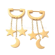 Ion Plating(IP) 304 Stainless Steel Star & Moon Dangle Hoop Earrings, Golden, 45mm, Pin: 1mm(EJEW-E286-11G)