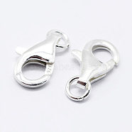 925 Sterling Silver Lobster Claw Clasps, Carved 925, Platinum, 9.5mm, Hole: 1mm(STER-K167-074A-P)