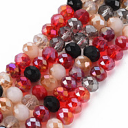 Electroplate Glass Beads Strands, AB Color Plated, Faceted, Rondelle, FireBrick, 7.5~8x6mm, Hole: 1.5mm, about 69~72pcs/strand, 16.54 inch~17.24 inch(42cm~43.8cm)(X-EGLA-S194-18D)