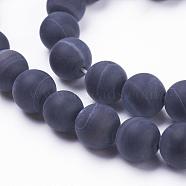 Natural Black Striped Agate/Banded Agate Beads Strands, Frosted, Round, 6mm, Hole: 1mm, about 62pcs/strand, 15.3 inch(39cm)(G-F520-50-6mm)