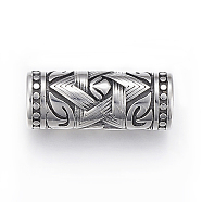 304 Stainless Steel Beads, for Jewish, Column with Star of David, Antique Silver, 30x12mm, Hole: 9mm(STAS-K185-22AS)