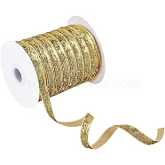 Metallic Polyester Ribbon, for Bowknot Making, Garment Accessory, Glitter Powder, Gold, 3/8 inch(10mm), about 49.21 Yards(45m)/Roll(OCOR-WH0065-13B)